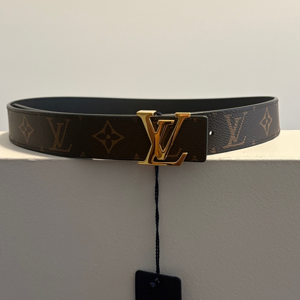 Louis Vuitton Brown Monogram Belt with Gold LV Buckle